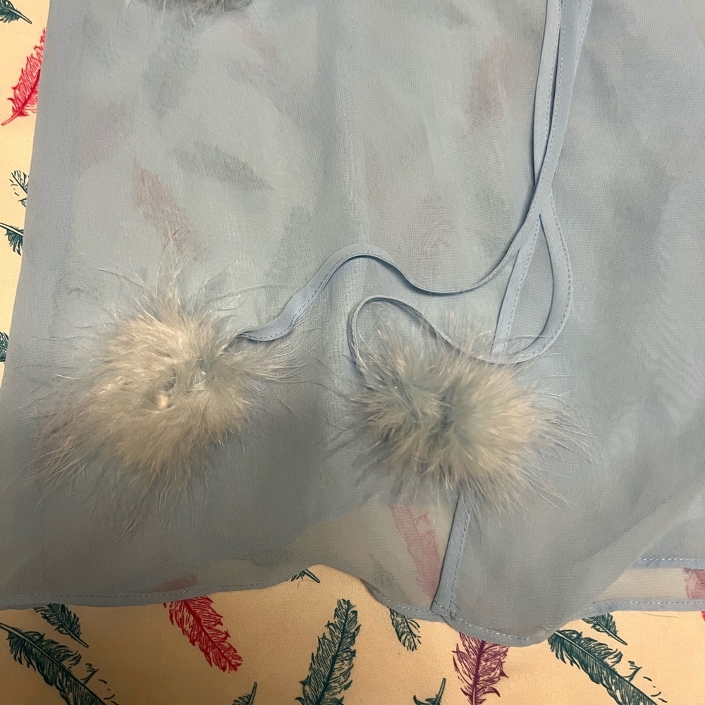 🌸Sheer Blue Robe with Faux Fur Trim - Picture 2 of 4
